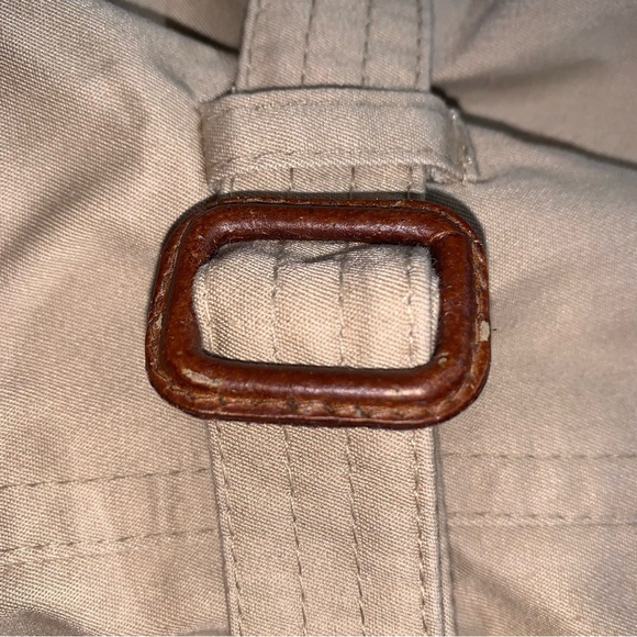 Vtg 40 L Beige Double Breasted Trench Coat Plaid Lining Made In Poland - Picture 6 of 12